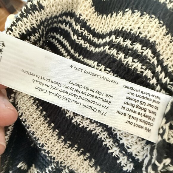 Eileen Fisher Sweater Knit Boxy Organic Linen Cotton Top Black Cream - Picture 9 of 9